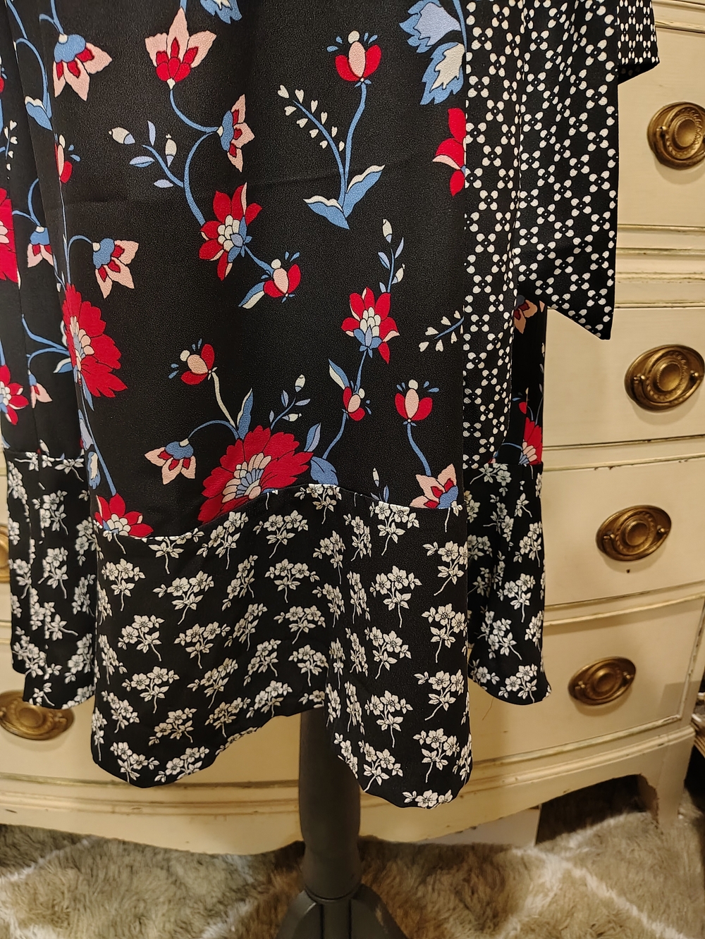 Talbots Black Midi Dress with Red & Blue Floral Print - Picture 11 of 16